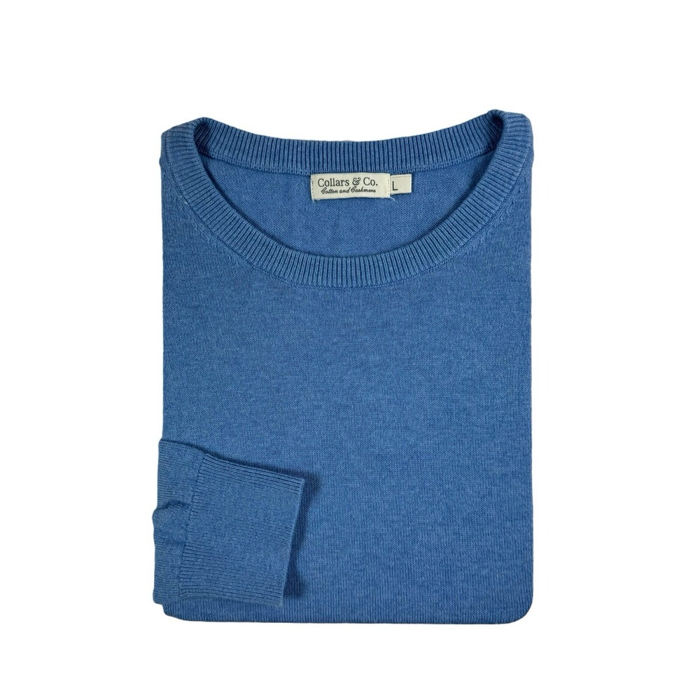 Collars & Co. Blue Cotton Cashmere Mens Crewneck Sweater Size Large